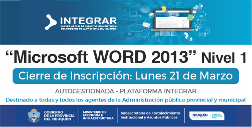CONVOCATORIA ABIERTA. “Extendemos las Inscripciones”. Microsoft Word 2013. Nivel 1
